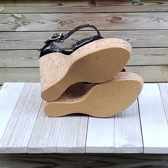 Stuart Weitzman Oneliner Cork Wedge Patent Sandals - Picture 2 of 8